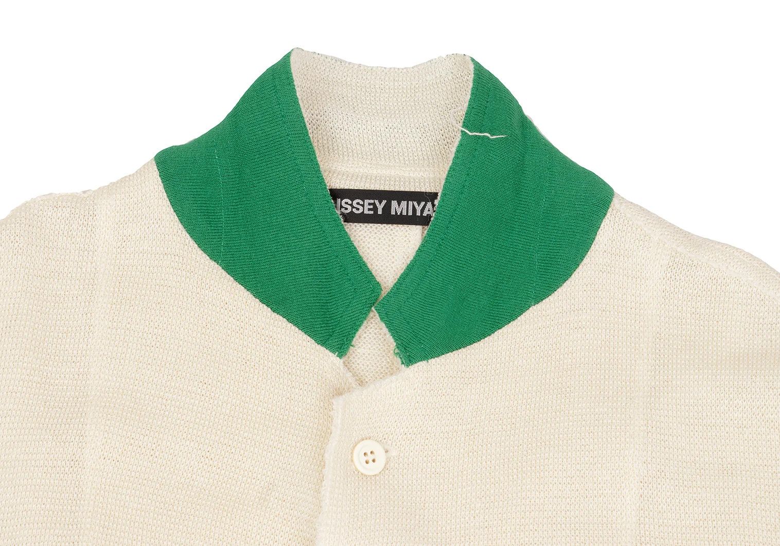 Issey Miyake Linen Acrylic Color-Collared Long Knit Jacket in Cream Green Size US XL / EU 56 / 4 - 4 Thumbnail