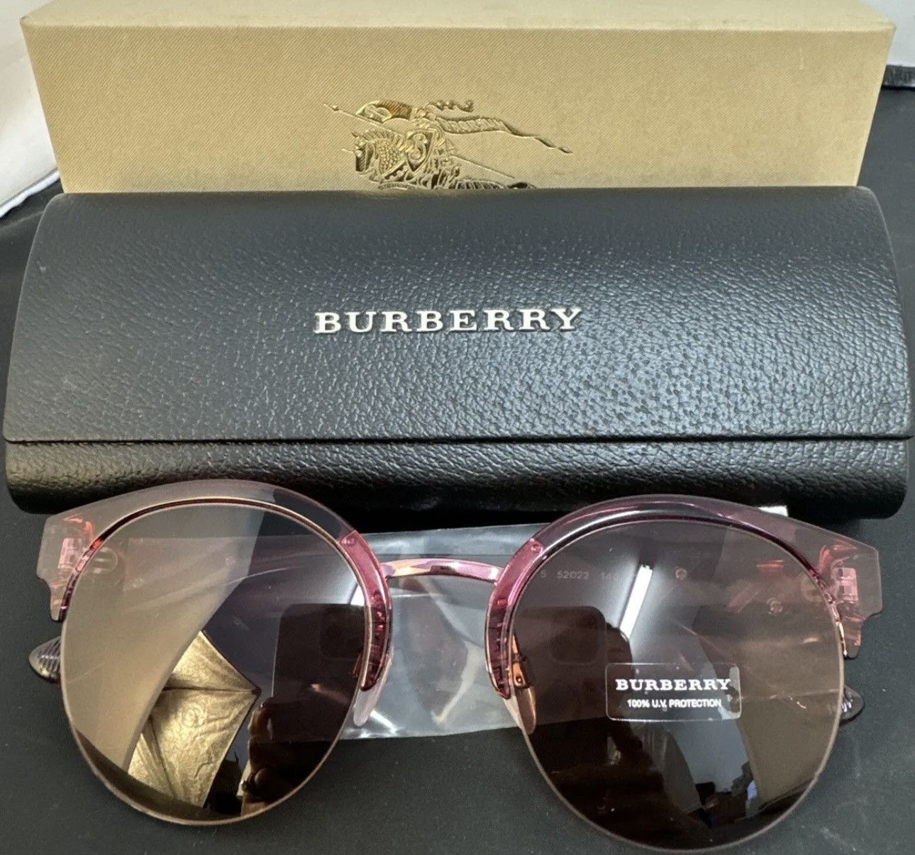 image of Burberry Round Bordeaux Pink Dark Violet Sunglasses, Women's