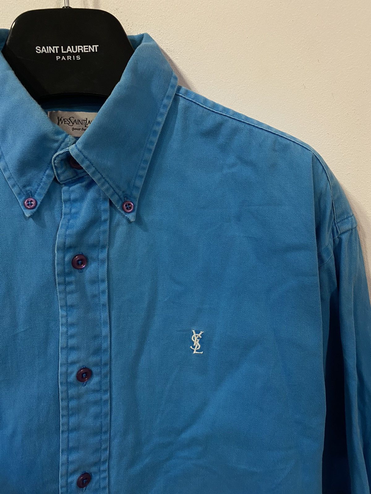 Yves Saint Laurent Men's Long Sleeve Collared cheapest Button-Down Shirt Blue Size Large