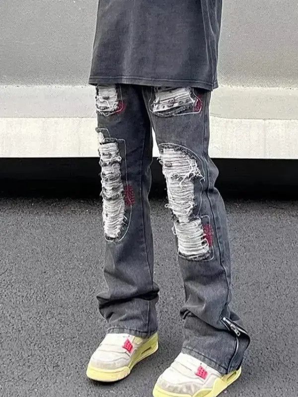 Japanese Brand Retro loose straight leg ripped jeans Size US 30 / EU 46 - 6 Thumbnail