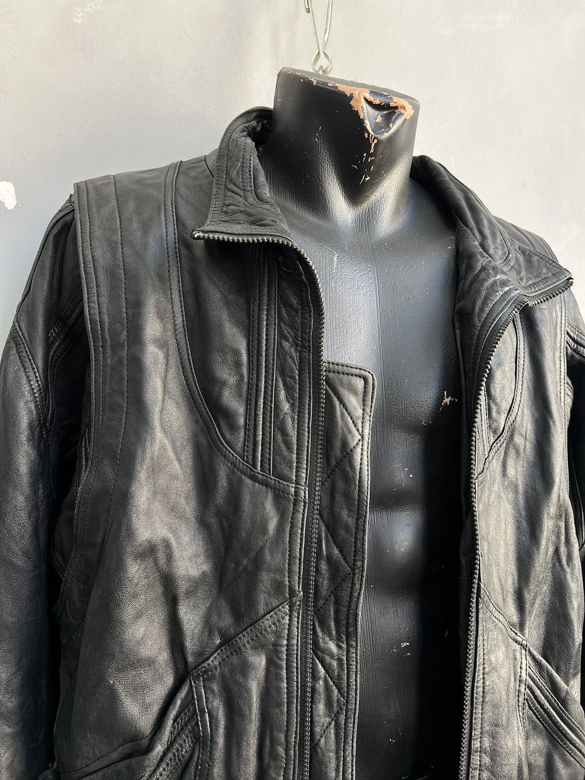 14th Addiction Black bomber avant garde leather cropped jacket y2k Size US M / EU 48-50 / 2 - 9 Thumbnail