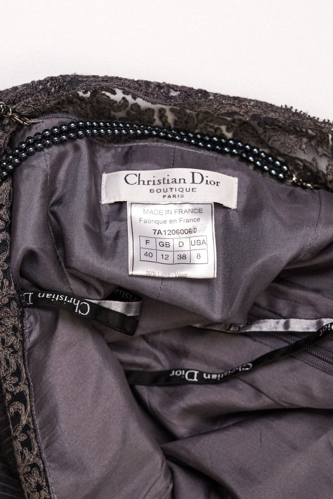 Dior Christian Dior F/W 1997 Charcoal Pearl Beaded-Strap Dress Size M / US 6-8 / IT 42-44 - 6 Thumbnail