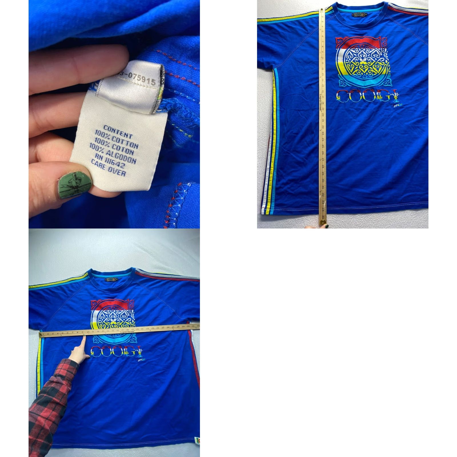 Coogi VINTAGE Men’s Coogi T-Shirt 5XL Blue 90s Embroidery Front Back 34.5” Length Mens shirt Size US XXL / EU 58 / 5 - 8 Thumbnail