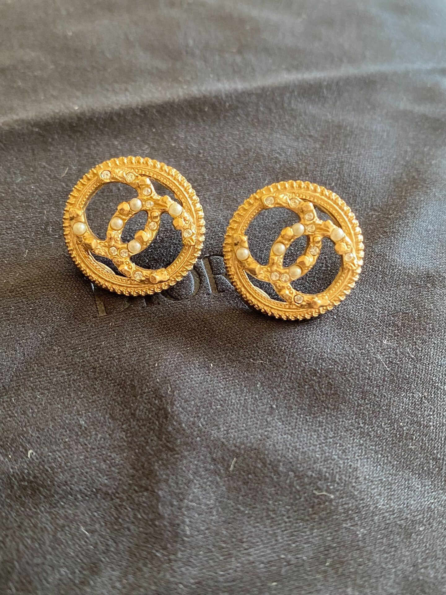 Chanel Chanel Double C Pearl Crystal Button Earrings Size ONE SIZE - 1 Thumbnail