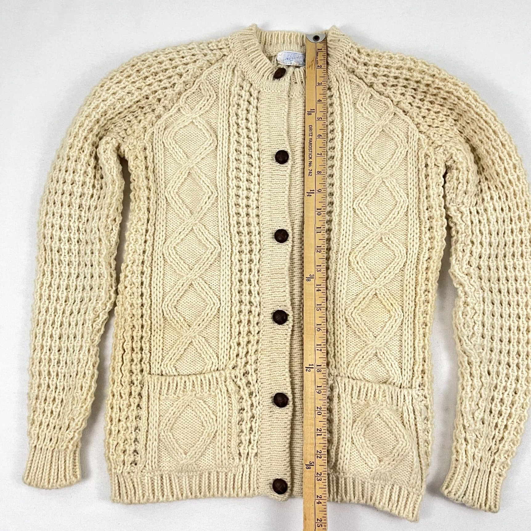 Vintage VINTAGE Unbranded Fisherman Knit Cardigan Womens Sz 34 Small Brown Wool Pockets Jumper Size 28" / US 6 / IT 42 - 3 Thumbnail