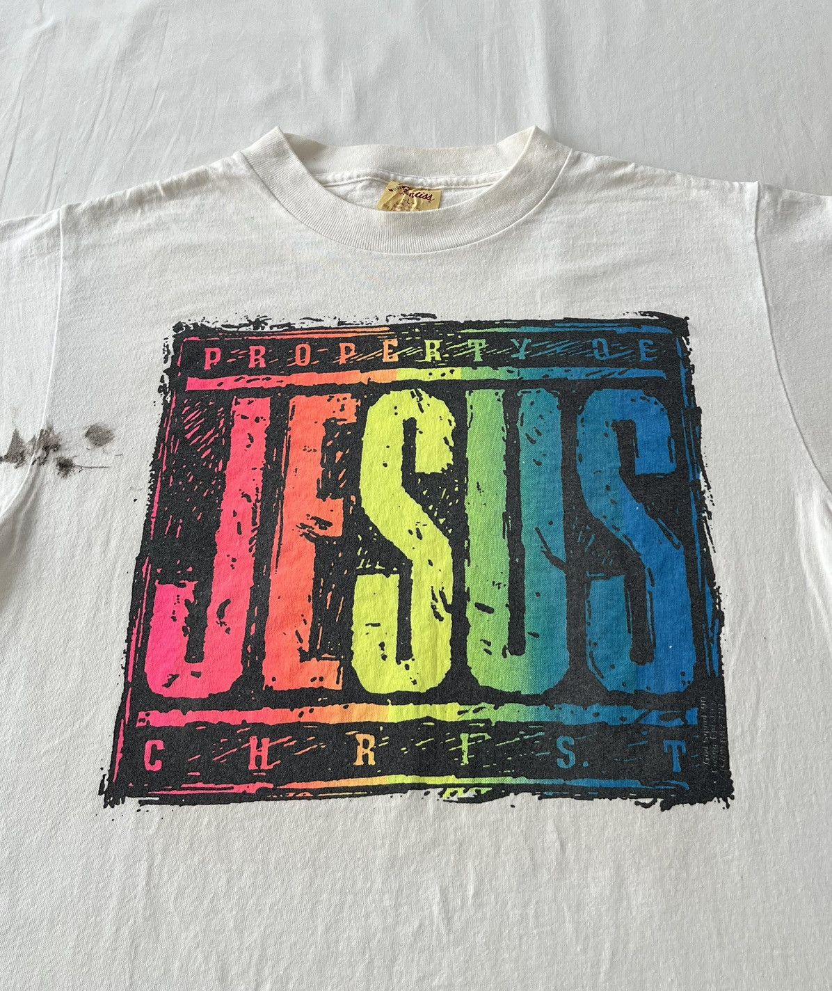 Vintage Vintage 90s Property of Jesus Christ White T-shirt Size US L / EU 52-54 / 3 - 3 Thumbnail