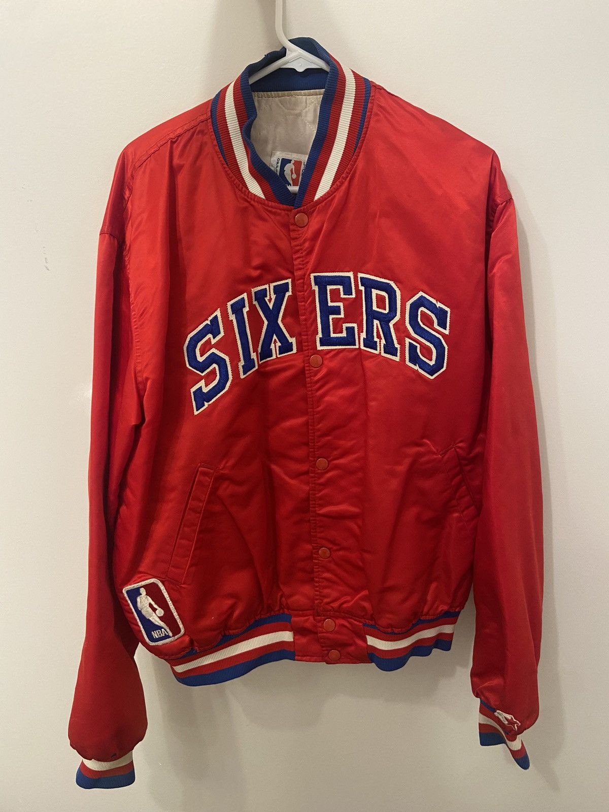 image of Starter 76Ers Varisty Bomber Jacket in Red, Men's (Size XL)