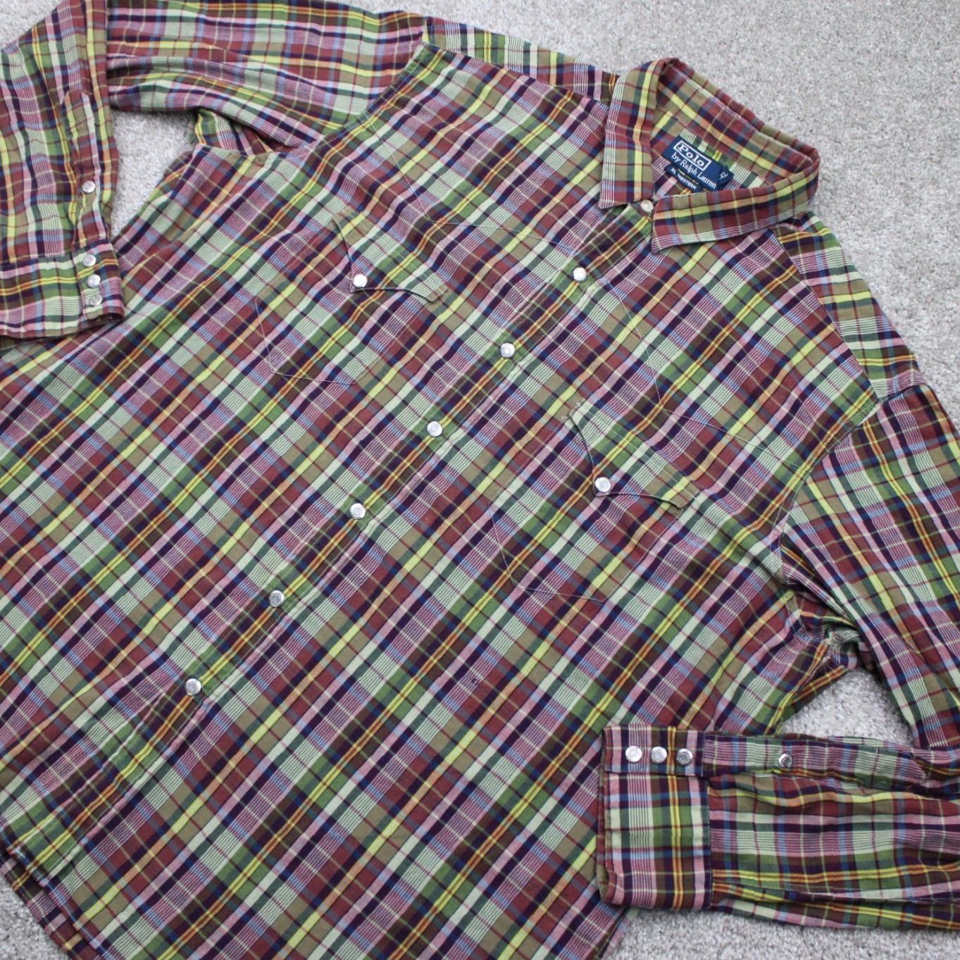 Polo Ralph Lauren Polo Ralph Lauren Western Shirt Men 2XL Red Green Plaid Button-Up Long Sleeve Snap Front Collar Classic Fit Vintage: No Size US XXL / EU 58 / 5 - 3 Thumbnail