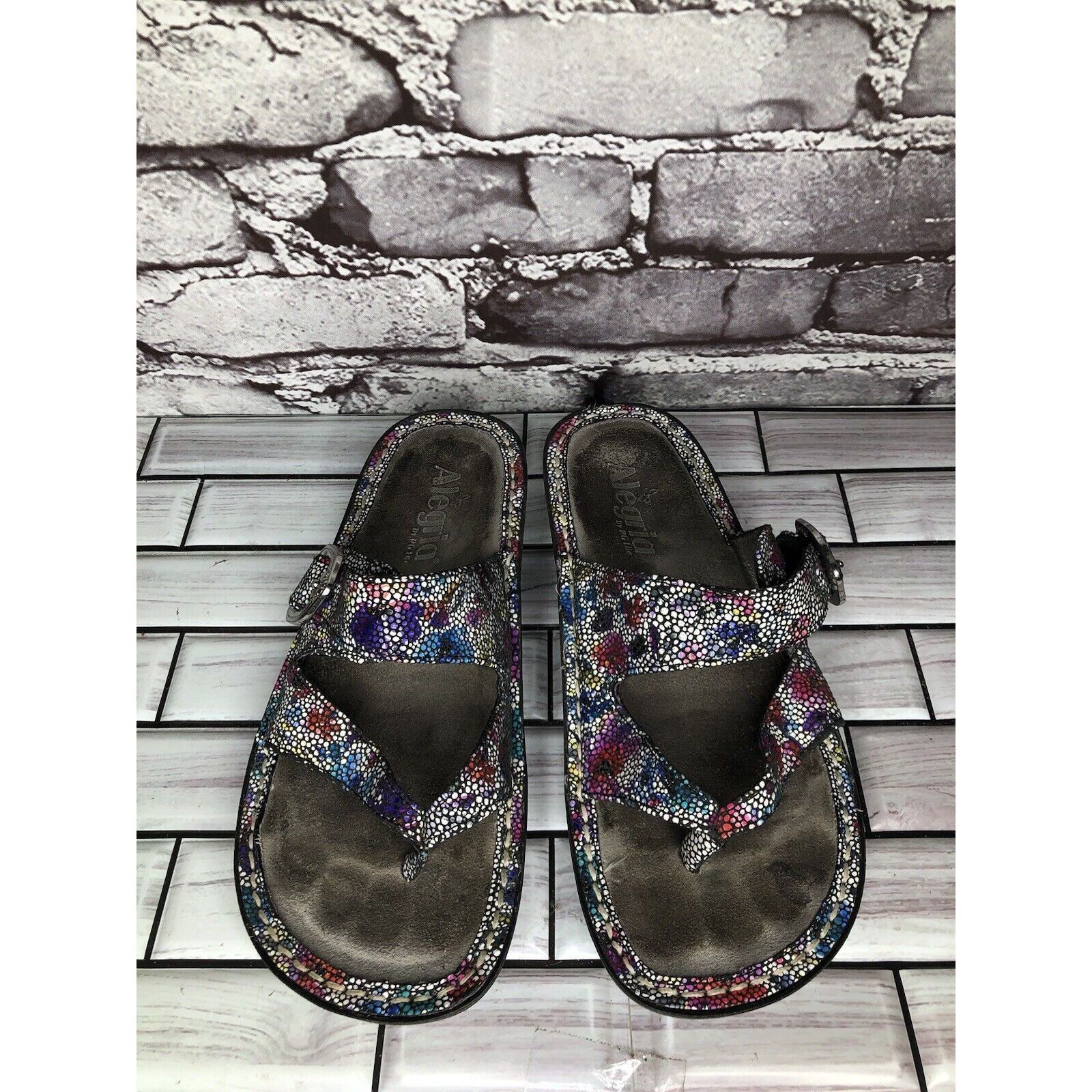 Allegri Alegria Floral Print Thong Strap Casual Wedge Sandals Women Size US 6 / IT 36 - 2 Thumbnail