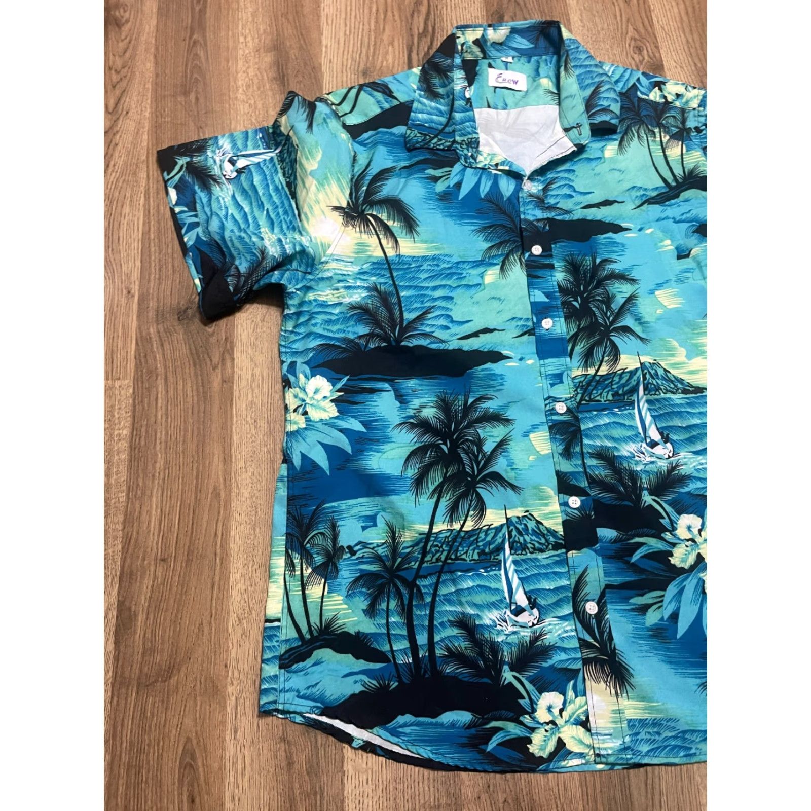 Vintage Enow Shirt, Men's Medium, Button-Up, Hawaiian, Short Sleeve, Casual, Blue, Green, Black, Regular Fit, Fall Spring Summer, Mens Size US M / EU 48-50 / 2 - 3 Thumbnail