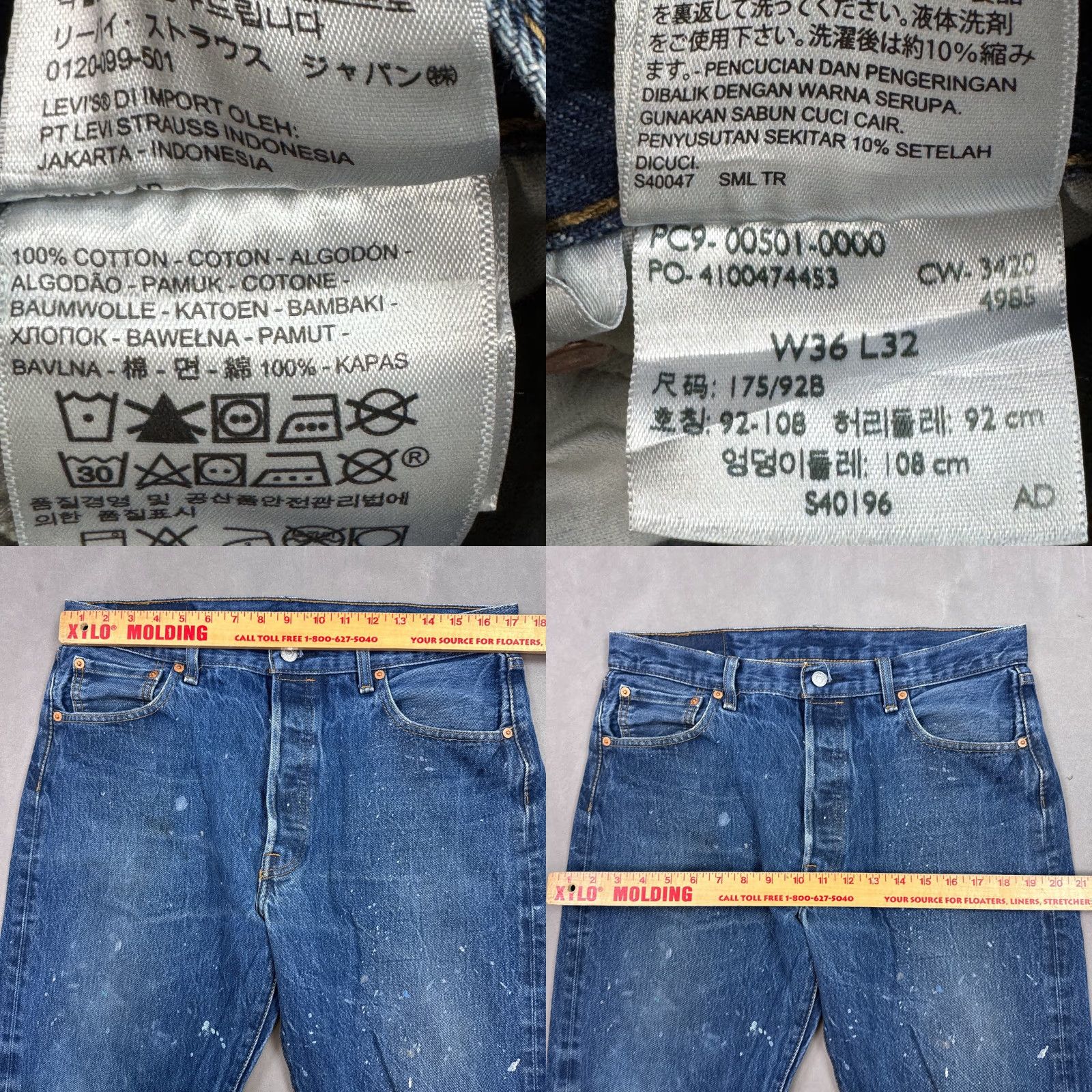 Levi's Levi's 501 Jeans Men 34x30 Blue Button Fly Pant Faded Painted Workwear (Tag36x32) Casual Straight 34x30 Men Blue Jeans Size US 36 / EU 52 - 9 Thumbnail