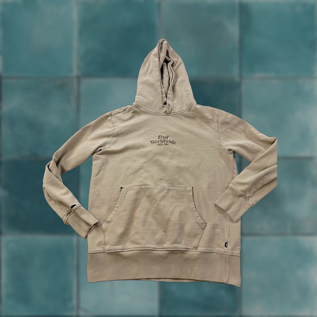 Huf Huf Hoodie Medium Beige Very Distressed Embroidered Men’s Size US M / EU 48-50 / 2 - 1 Thumbnail