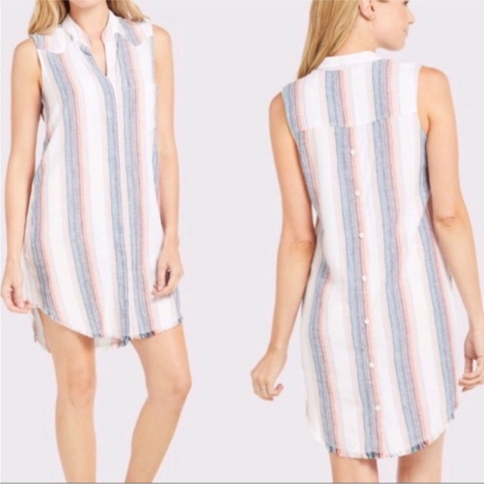 Anthropologie Anthropologie L Cloth & Stone Blue Pink Striped Mini Dress Size L / US 10 / IT 46 - 1 Thumbnail