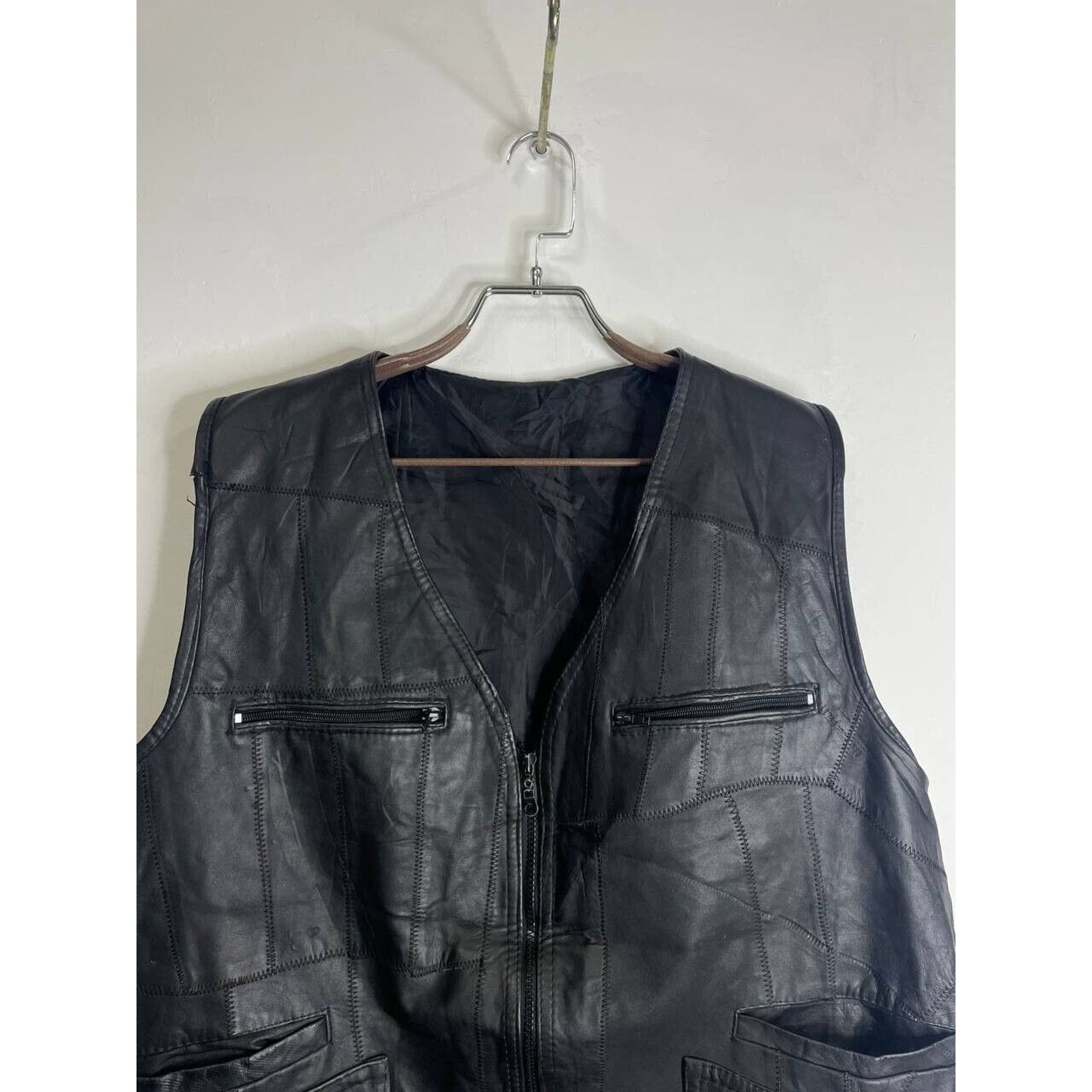 Vintage Vintage Black Leather Patchwork Utility Vest Multi-Pocket Size US XL / EU 56 / 4 - 3 Thumbnail