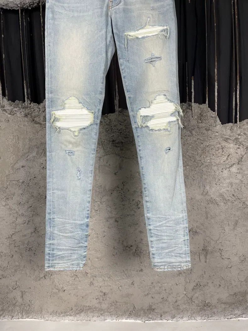 Amiri Amiri White leather patched denim jeans Size US 31 - 4 Thumbnail