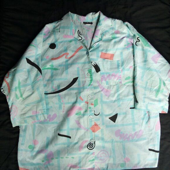 Other Vintage 80s Now Wear This! Abstract Geometric Button Shirt Size XL / US 12-14 / IT 48-50 - 2 Thumbnail