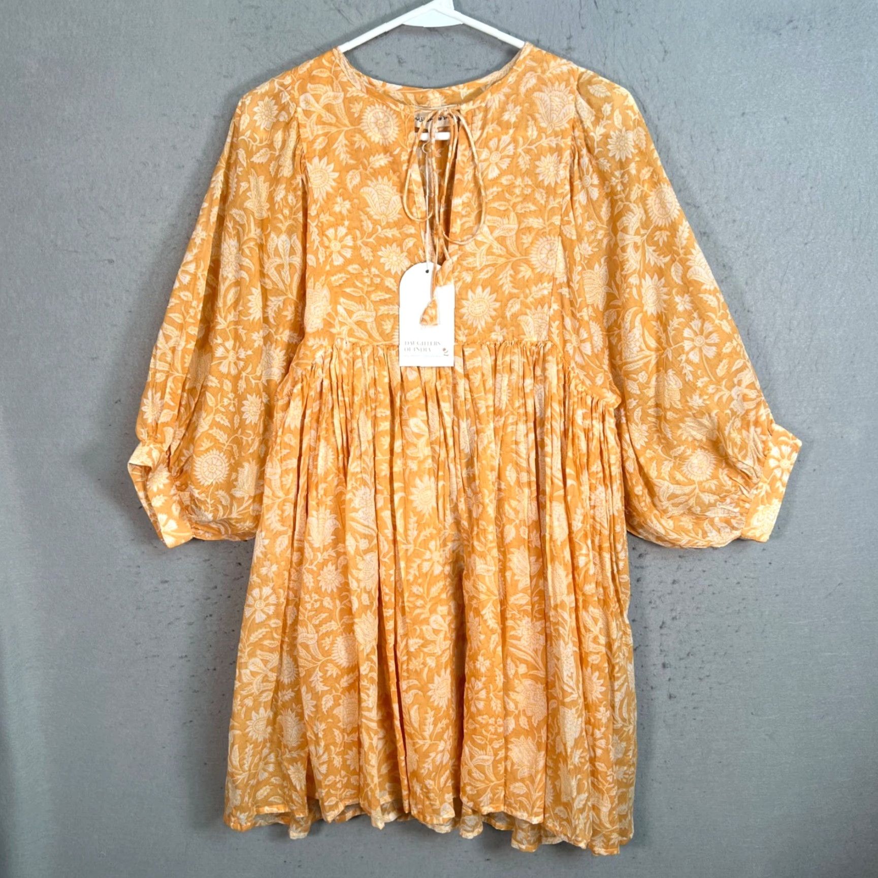 Vintage Daughters Of India Womens Small Yellow Orange Floral Cotton Dress Boho Maxi Vintage Shirt Size S / US 4 / IT 40 - 2 Thumbnail