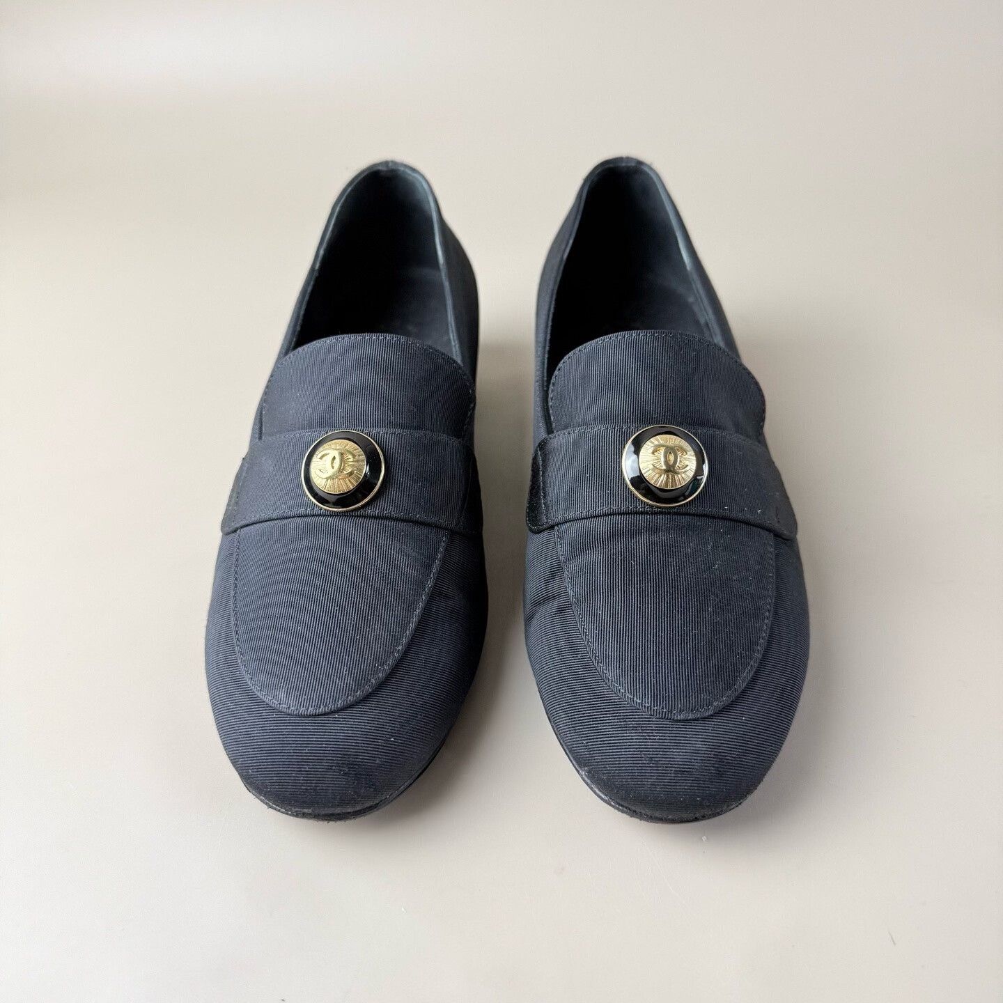 Chanel Chanel Dark Blue Gold Logo Loafers Size US 4 / IT 34 - 1 Thumbnail