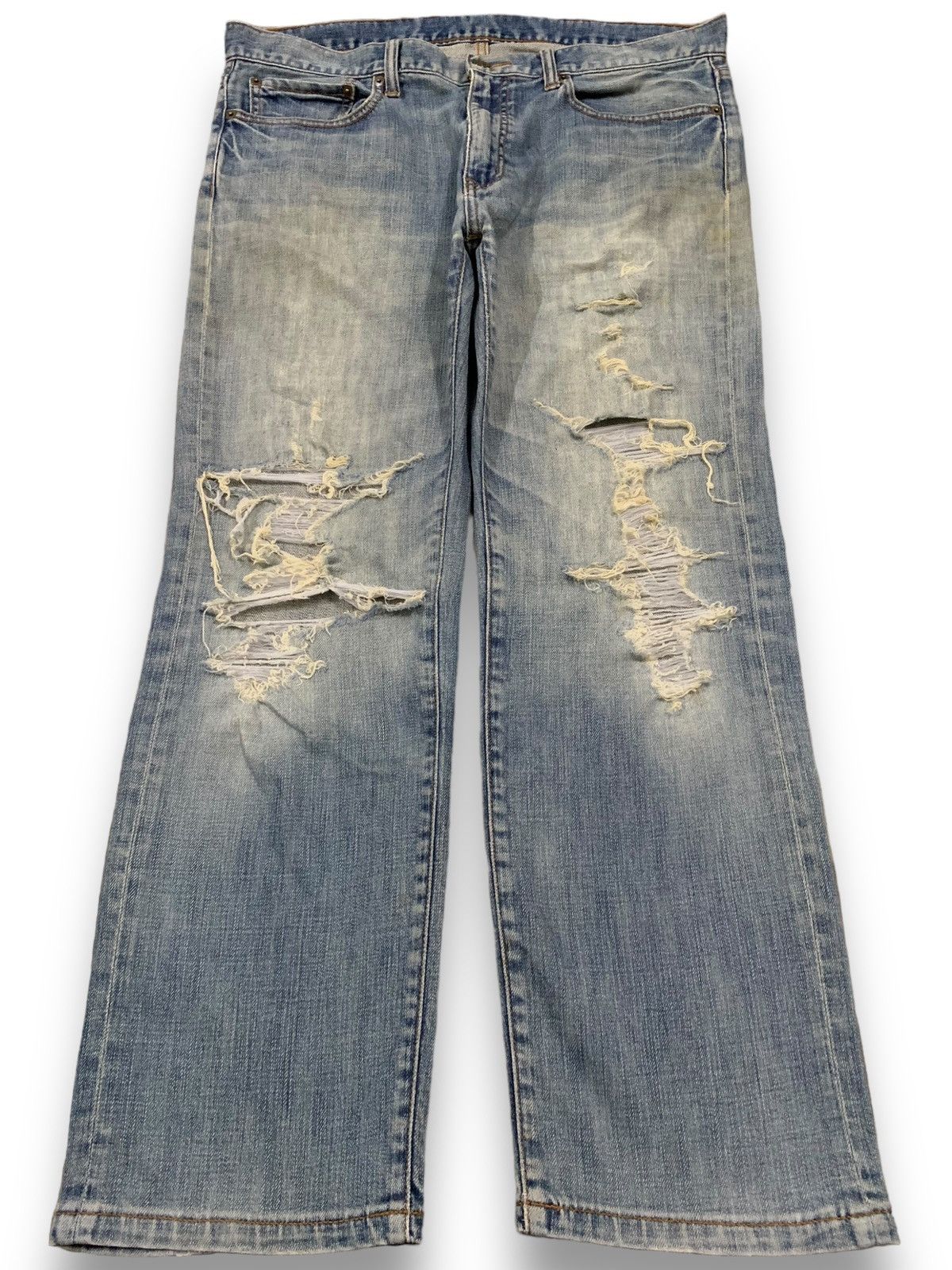 Japanese Brand Vintage Japanese Brand Dirty Mud Wash Loose Distressed Jeans Size US 35 - 1 Thumbnail