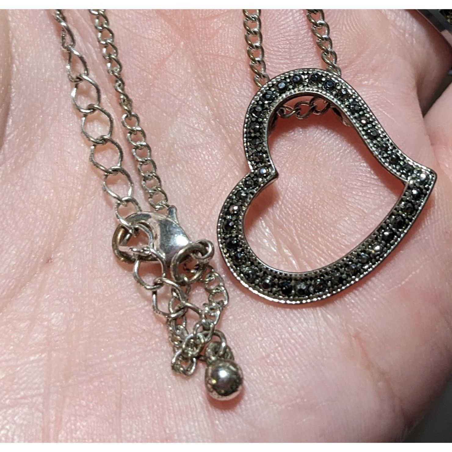 Other Gothic Marcasite Open Heart Pendant Necklace Size ONE SIZE - 9 Thumbnail