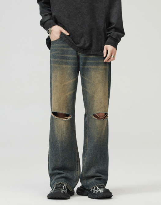 Japanese Brand × Jean Men's loose American retro distressed ripped baggy jeans Size US 32 / EU 48 - 1 Thumbnail