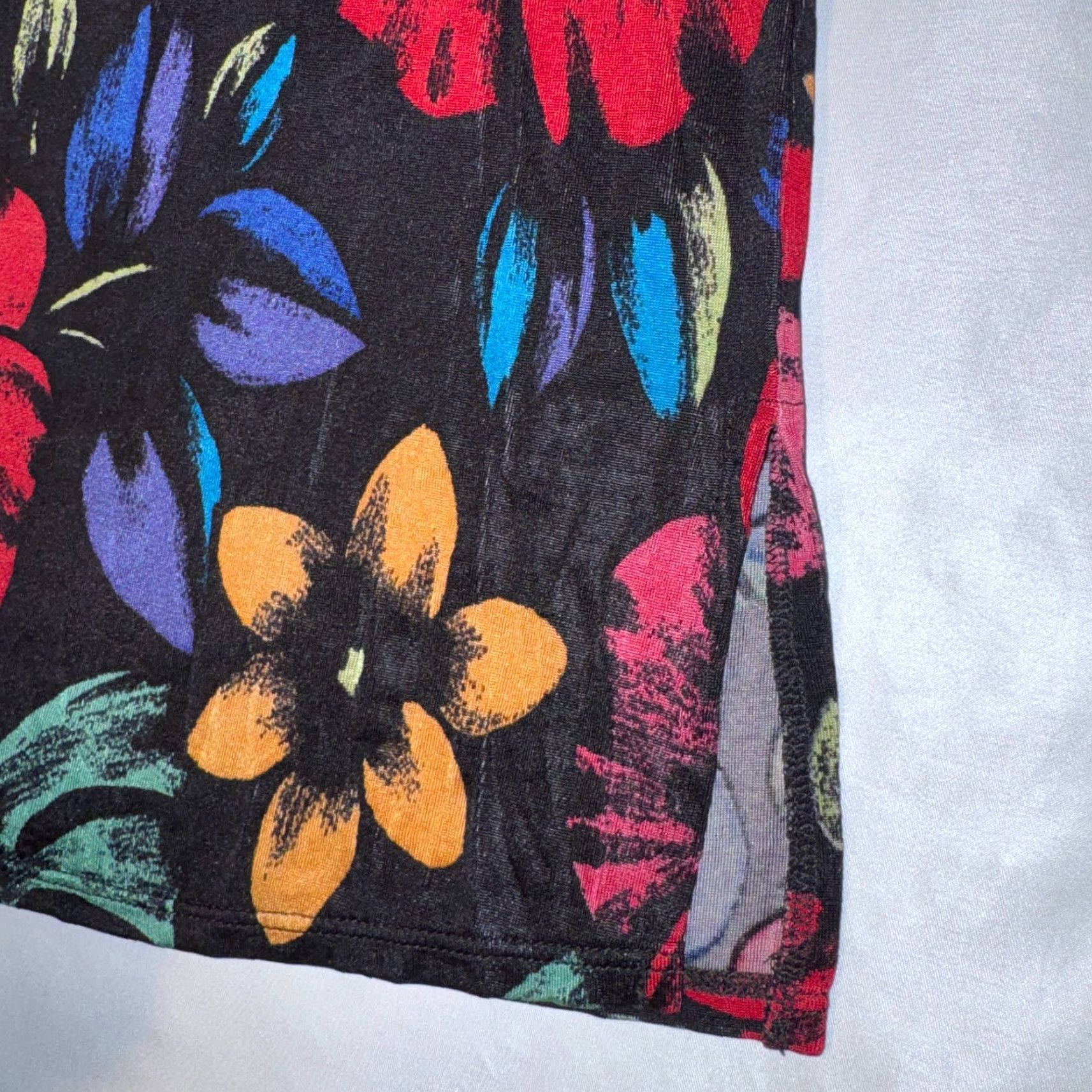 Preston & York Preston & York T-Shirt - Black Colorful Floral Print Top, L, Crew Neck, 3/4 Sleeve, Jersey, Logo, Casual, Regular Fit, Women Size L / US 10 / IT 46 - 4 Thumbnail