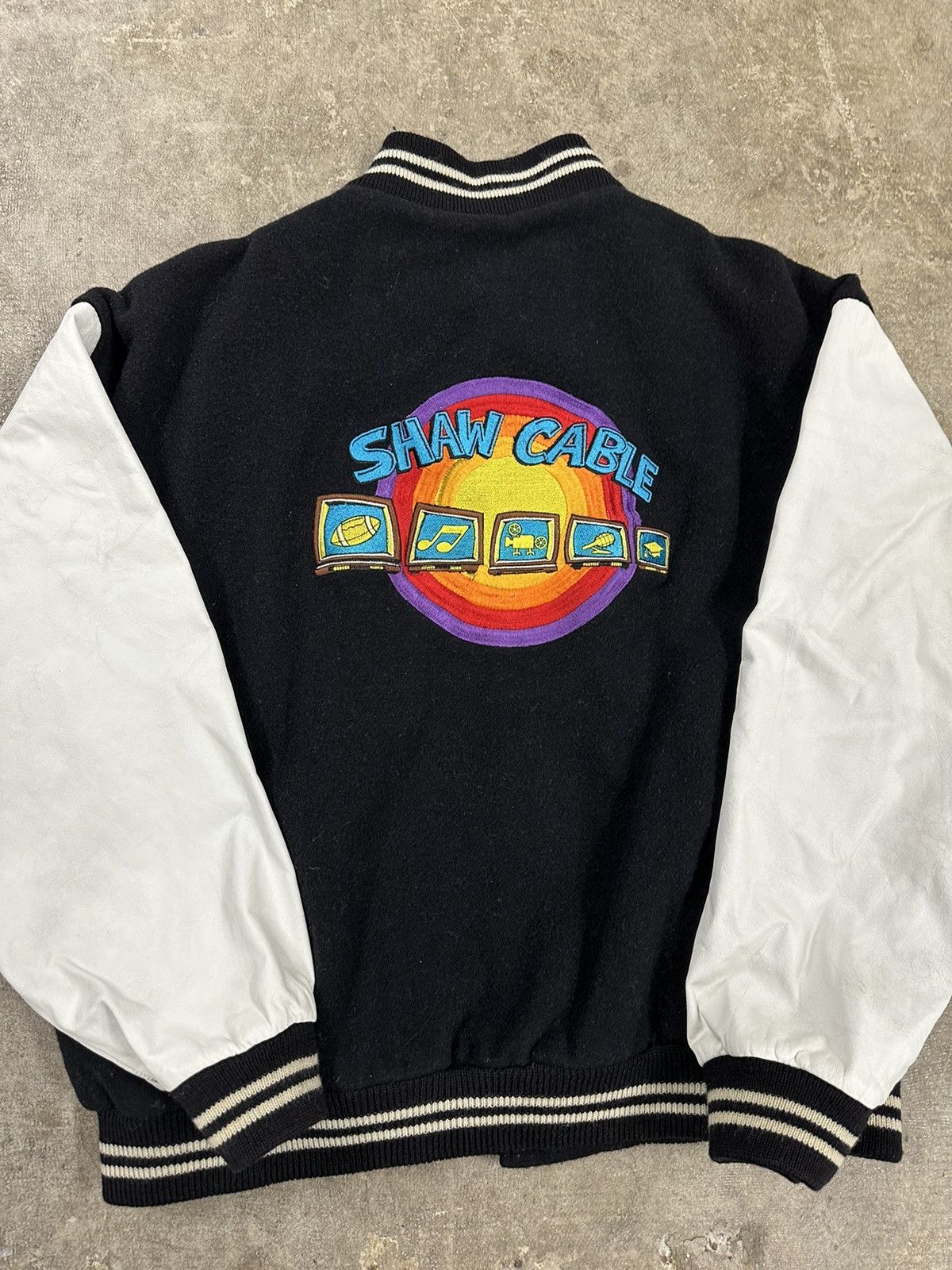 Vintage Vintage 90s Shaw Cable Leather Varsity Promo Jacket Size US M / EU 48-50 / 2 - 3 Thumbnail