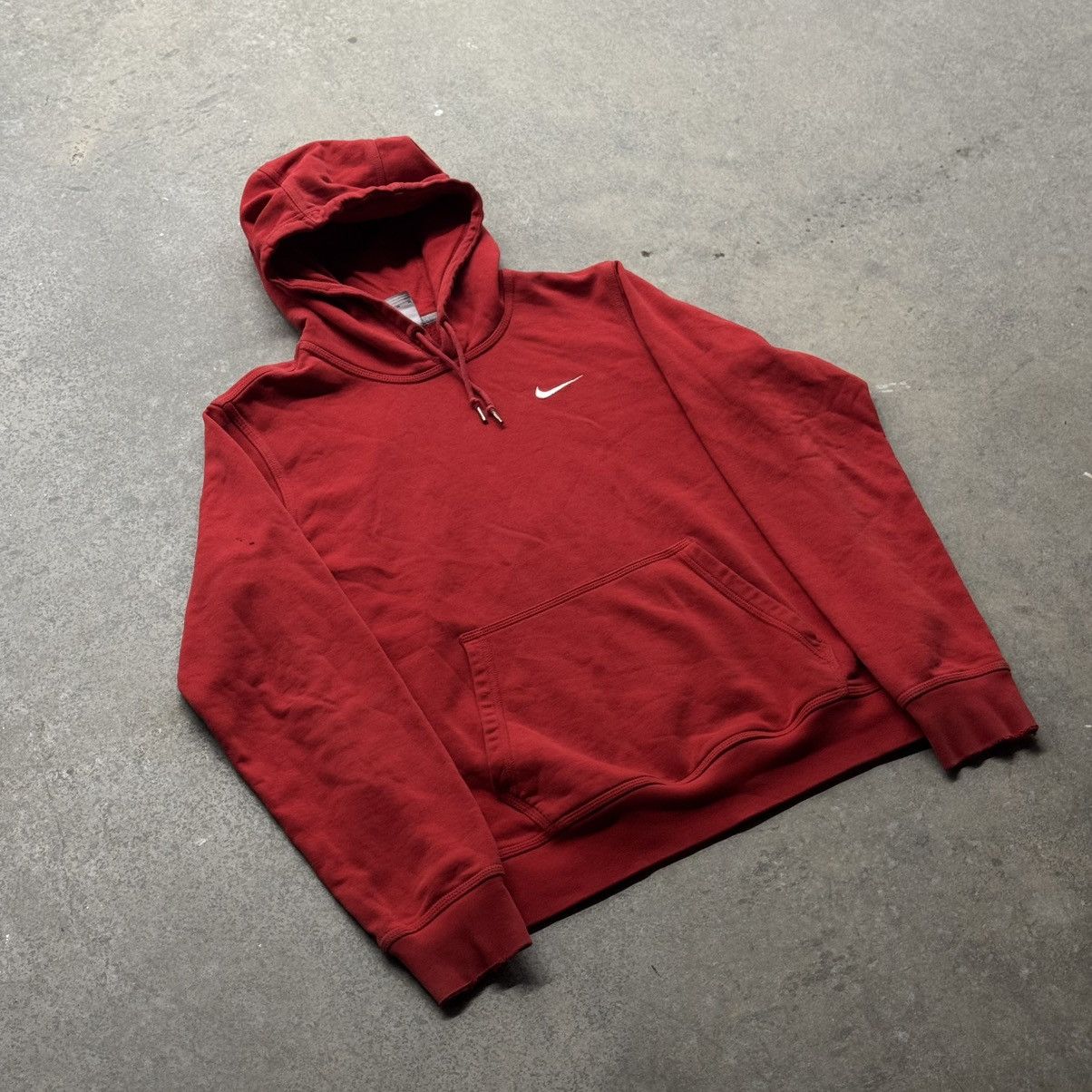 Vintage 90s Y2K Nike Mini Swoosh Red Pullover Hoodie Size M