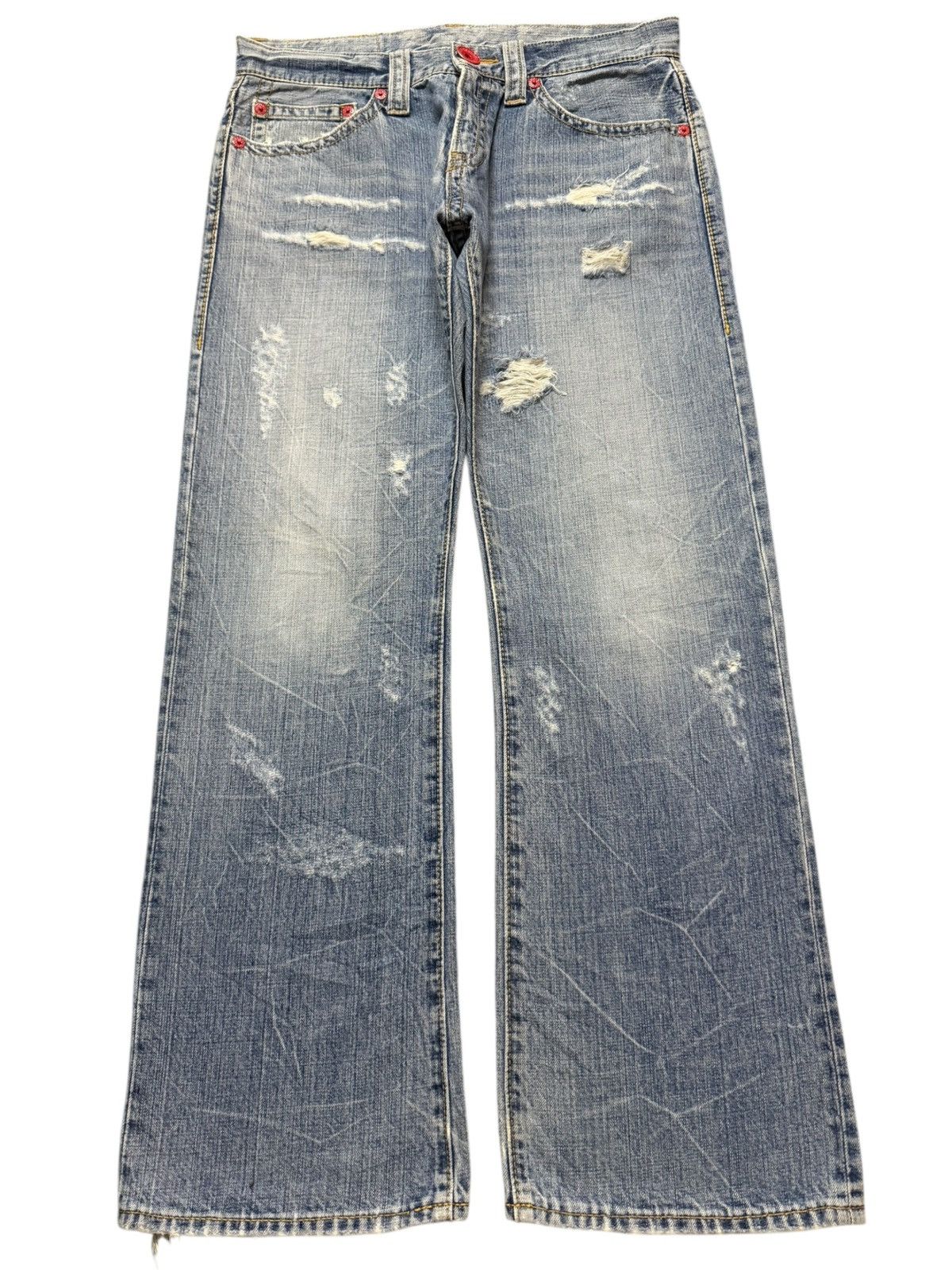 14th Addiction Vintage Japanese Brand Blue Thunder Wash Distressed Wide Leg Size US 34 / EU 50 - 2 Thumbnail