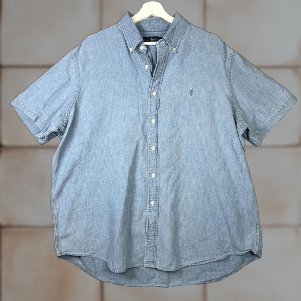 Ralph Lauren Ralph Lauren Shirt Men XXL 2XL Blue Chambray Denim Button Down Cotton Short Sleeve Size US XXL / EU 58 / 5 - 1 Thumbnail