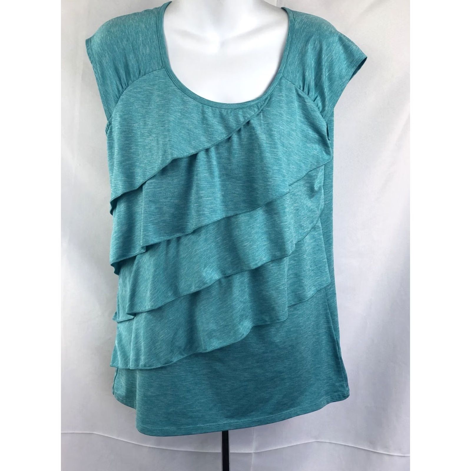 Vintage VINTAGE Rafaella Teal Blouse Shirt Cap Sleeve Scoop Neck Ruffles 90s Boho Casual Workwear Womens M Size M / US 6-8 / IT 42-44 - 6 Thumbnail