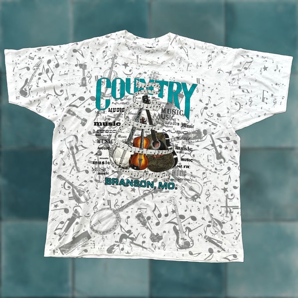 Vintage VINTAGE Country Music Missouri Branson T Shirt 90s AOP Gibson Guitar Martin Screen Stars White Men's M Crew Neck Short Sleeve Graphic Print Size US M / EU 48-50 / 2 - 1 Thumbnail