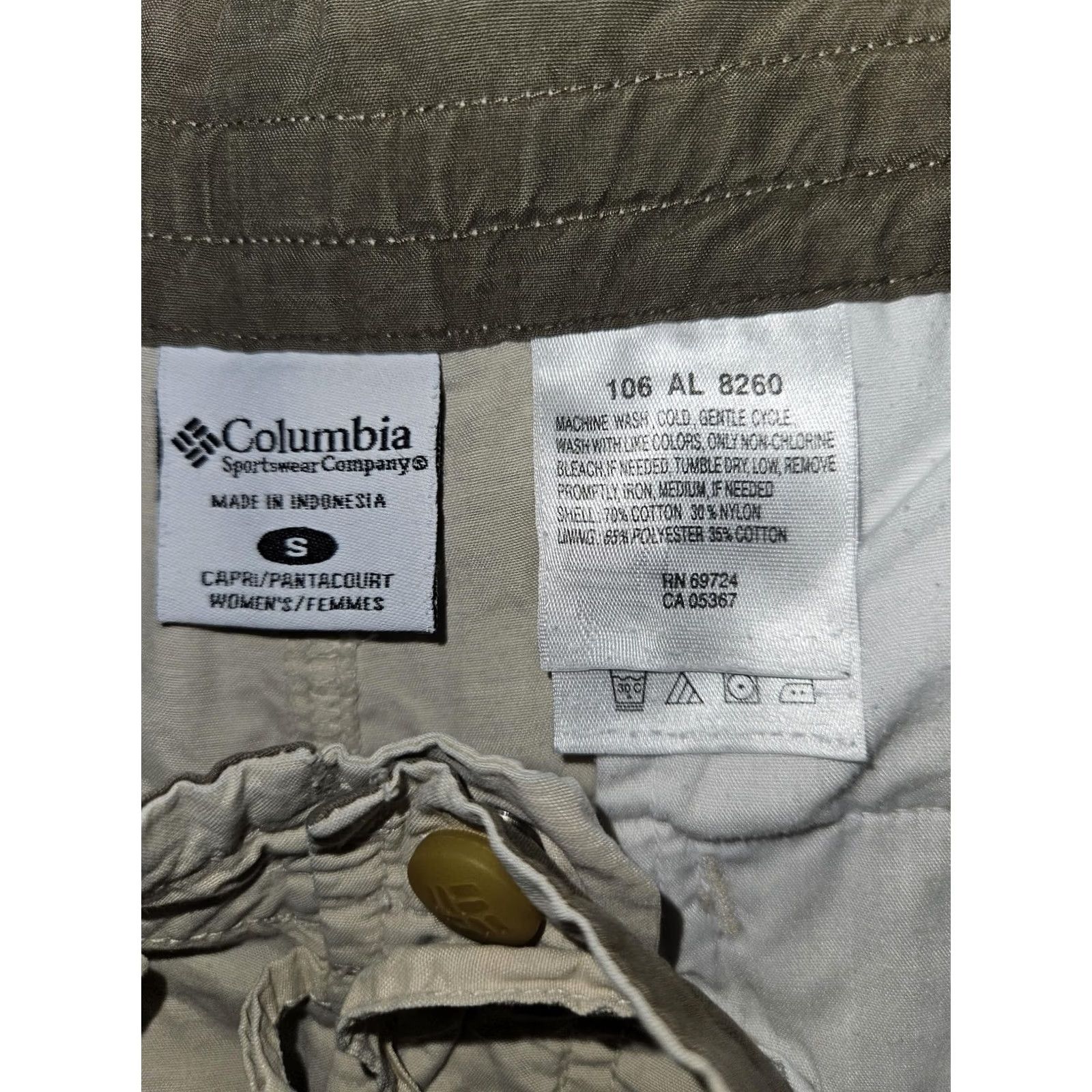 Vintage Columbia Capri Pants Womens Small Beige Drawstring Elastic Waist Twill Casual Size 28" / US 6 / IT 42 - 2 Thumbnail