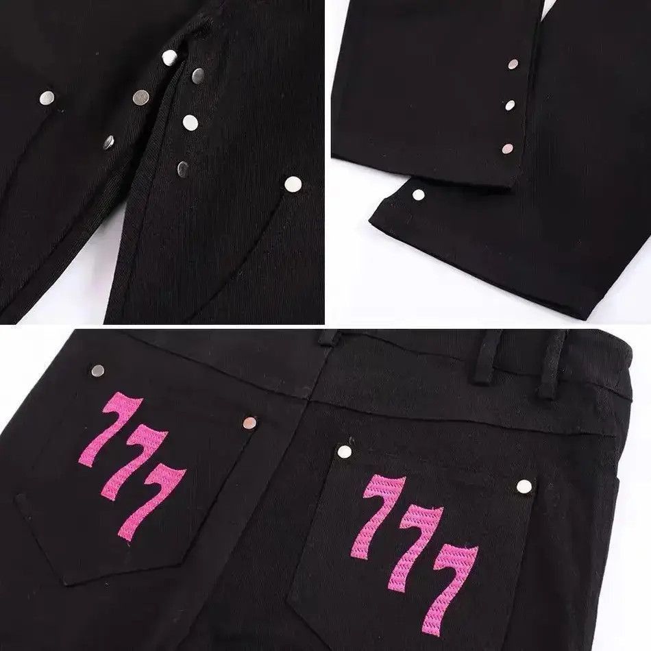 Japanese Brand 777 Black Streetwear Straight Jeans Pants Size US 34 / EU 50 - 5 Thumbnail