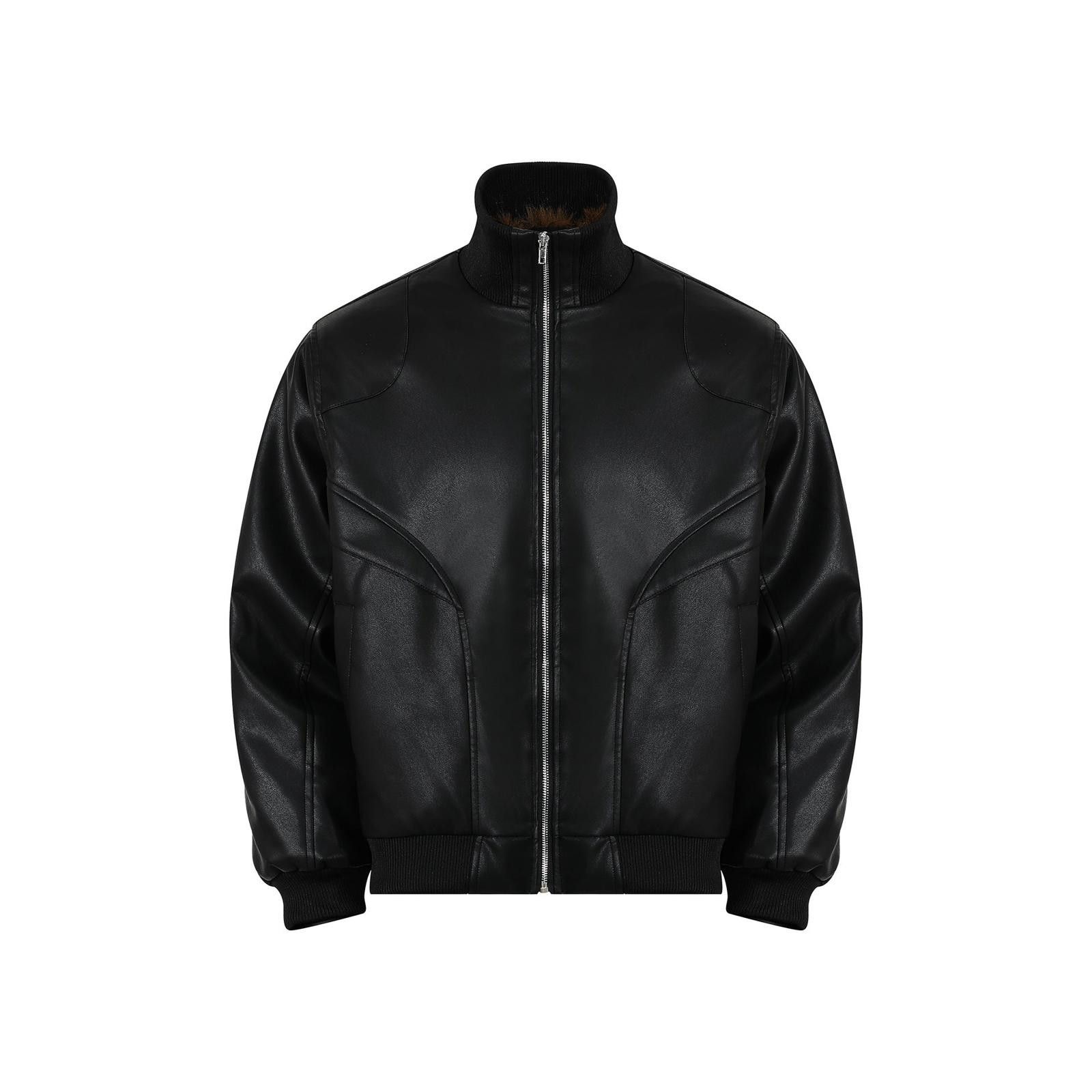 Leather Black Faux Leather Bomber Jacket with Fur Lining Size US M / EU 48-50 / 2 - 1 Thumbnail