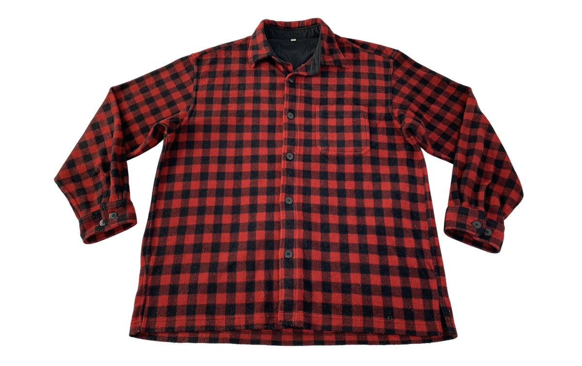 Vintage Vintage Style Japanese Fleece Button Up Shadow Plaid Checked Size US XL / EU 56 / 4 - 1 Thumbnail