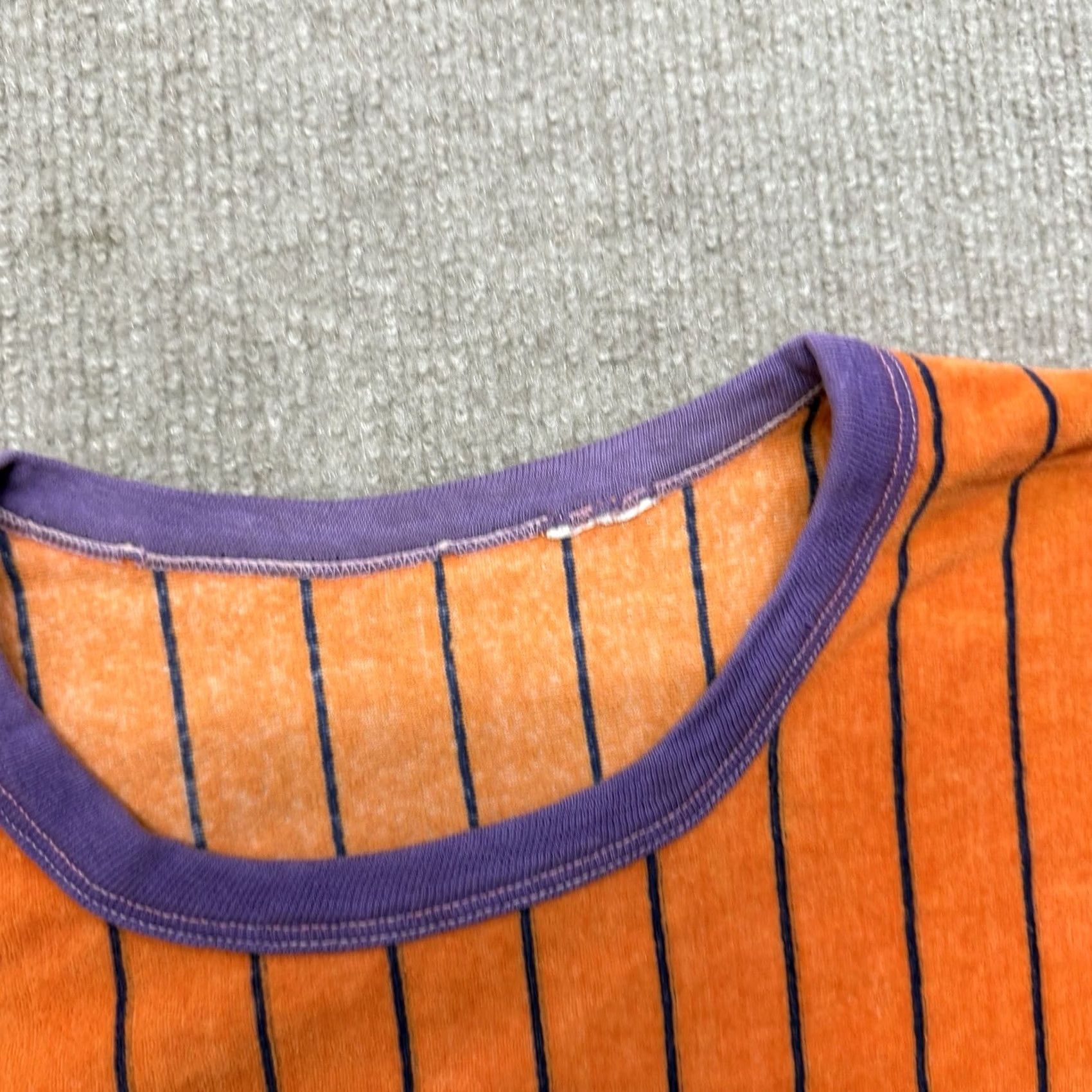 Velour VINTAGE Velour Striped Sweatshirt Mens M Orange Purple Crewneck Pullover 80s Camptown Size US M / EU 48-50 / 2 - 5 Thumbnail