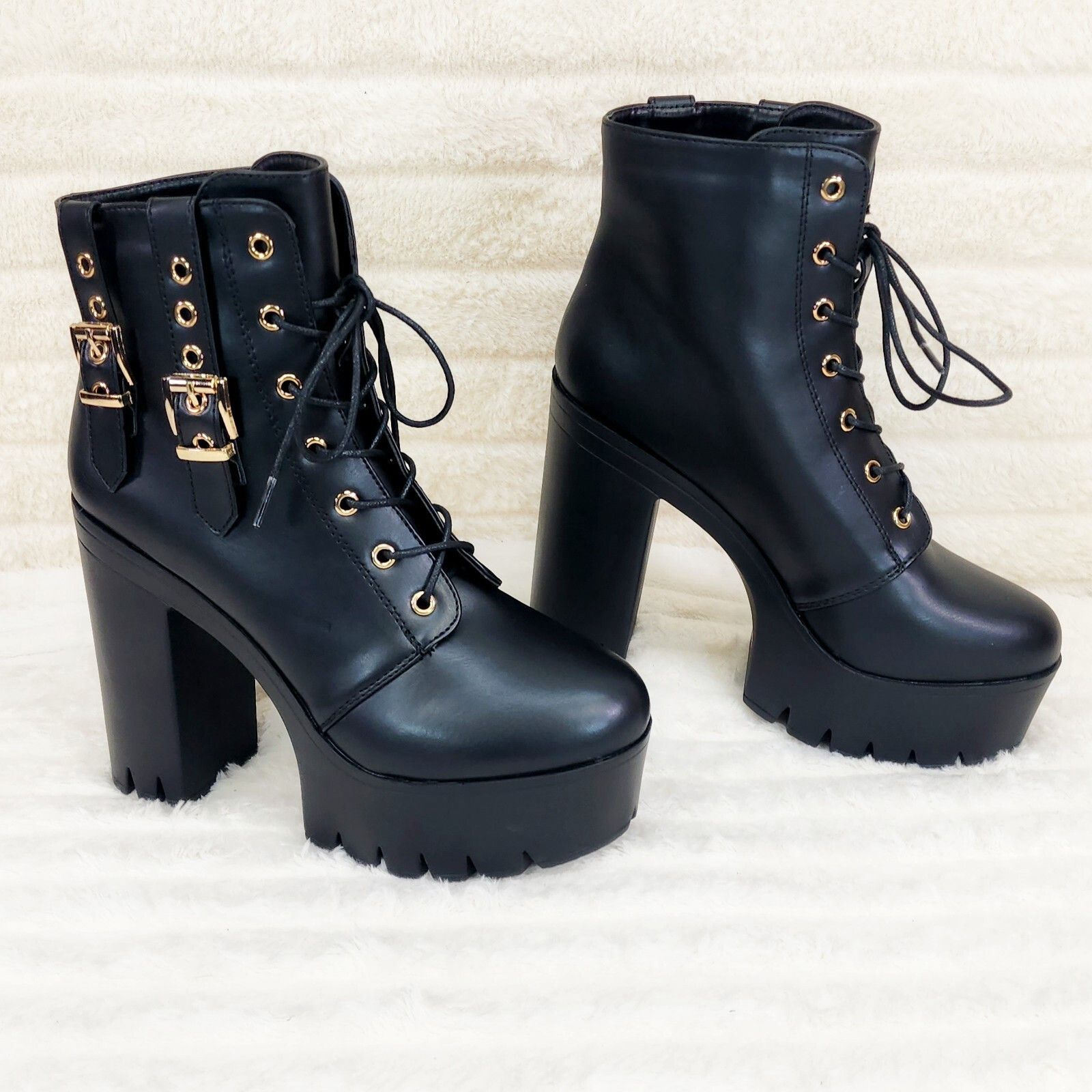 Other Linda Black Chunky Block Heel Lave Up Ankle Boots Brand New Size US 6 / IT 36 - 6 Thumbnail