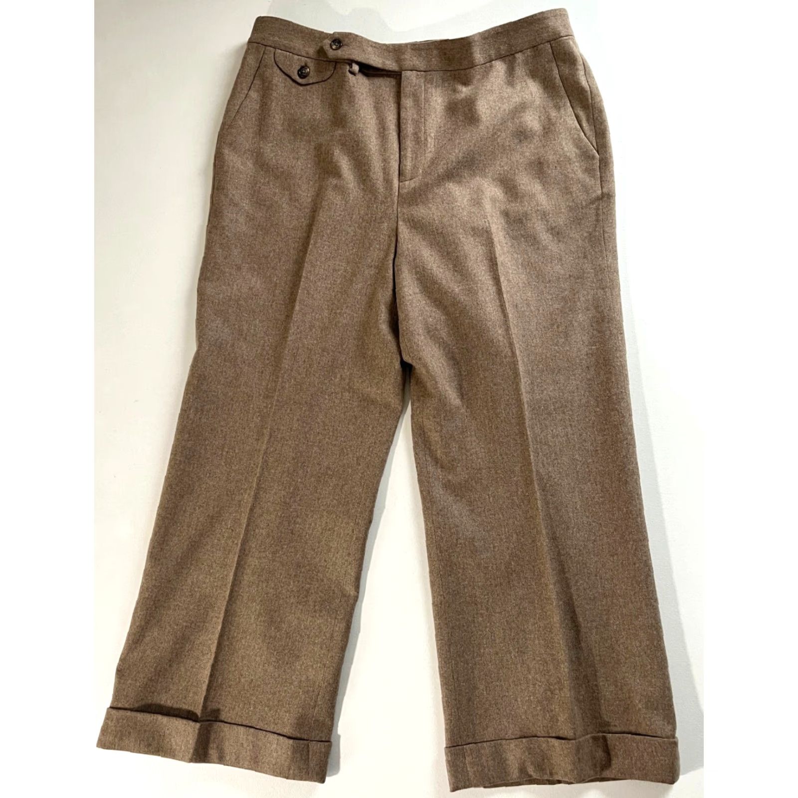 Ralph Lauren Lauren Ralph Lauren Women's Wide Leg Dress Pants Wool Beige 14 Size 36" / US 14 / IT 50 - 5 Thumbnail