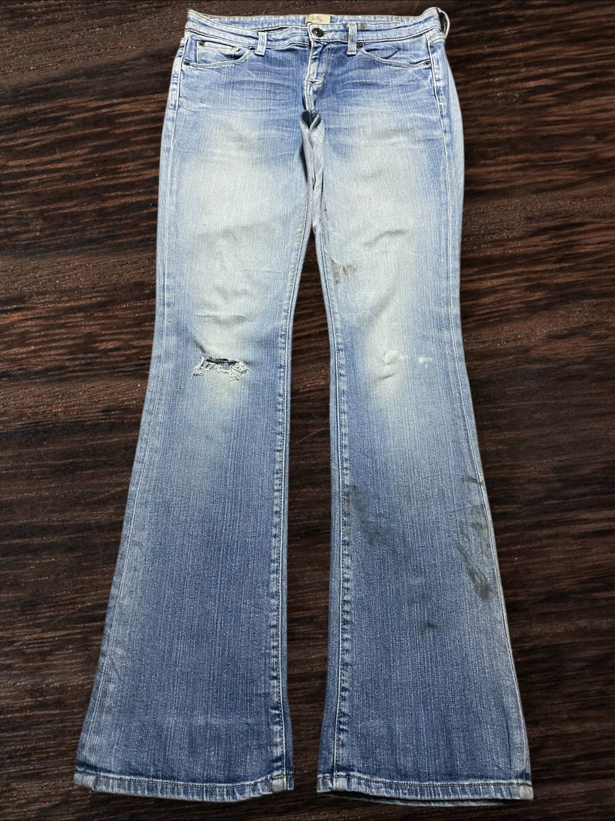 Dapper Dan × Gap Vintage Gap DenimFaded Wash Distressed Slim Bootcut Jeans Size US 30 / EU 46 - 1 Thumbnail