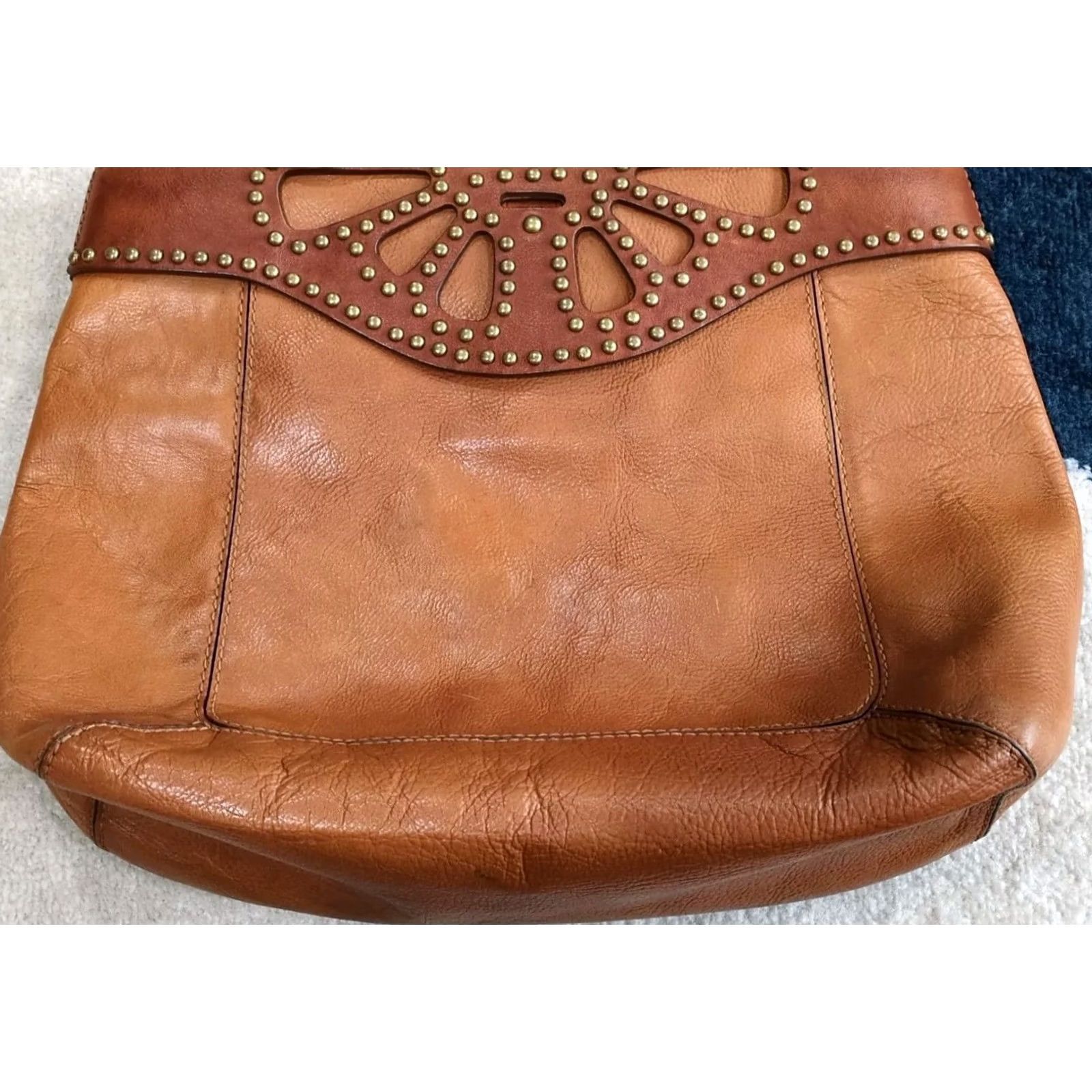 Michael Kors VINTAGE Michael Kors Studded Leather Hobo Tote Bag Brown Large 80s 90s Hippie Boho Womens Size ONE SIZE - 5 Thumbnail