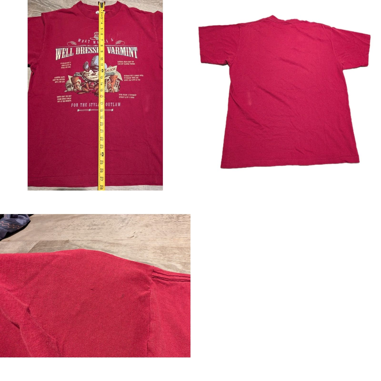 Vintage VINTAGE 90s Looney Tunes Tazmanian Devil Distress T-Shirt L Red Crew Neck Short Sleeve Men Cartoon USA Classic Fit Size US L / EU 52-54 / 3 - 9 Thumbnail
