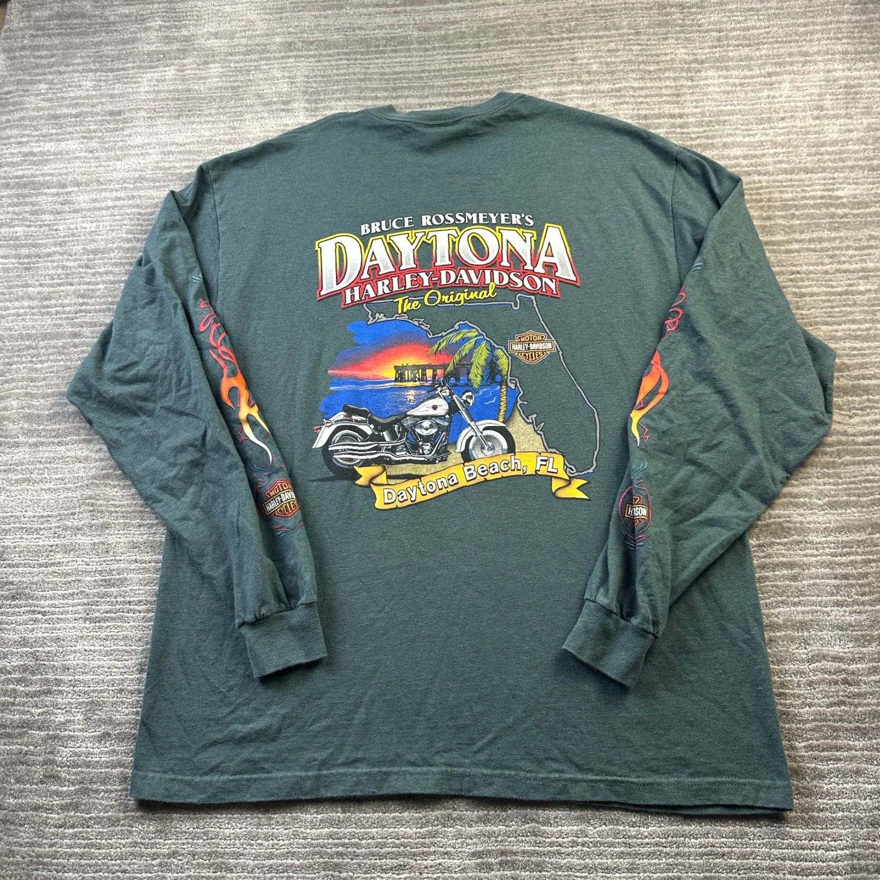Harley Davidson Harley Davidson Shirt Mens Extra Large Green Double Flame Daytona Size US XL / EU 56 / 4 - 4 Thumbnail