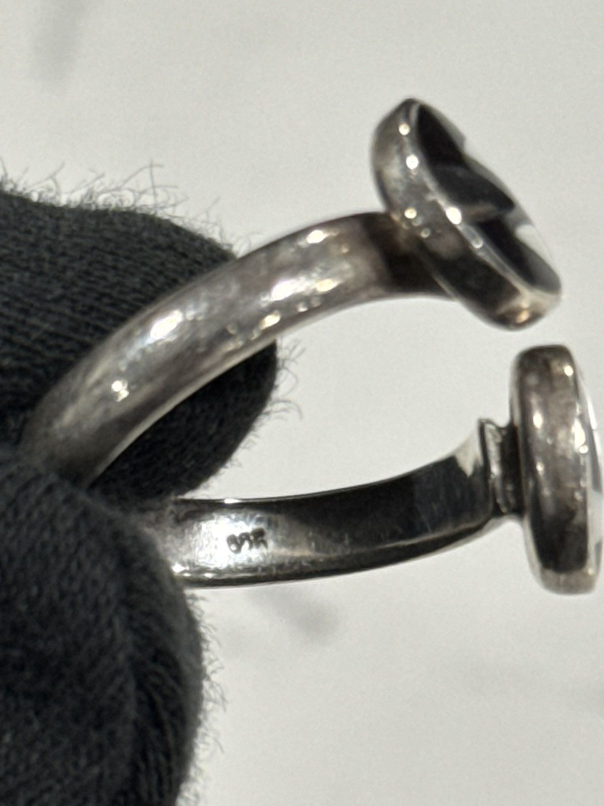 Sterling Silver Vintage .925 Silver Black Enamel Adjustable Ring Size ONE SIZE - 7 Thumbnail