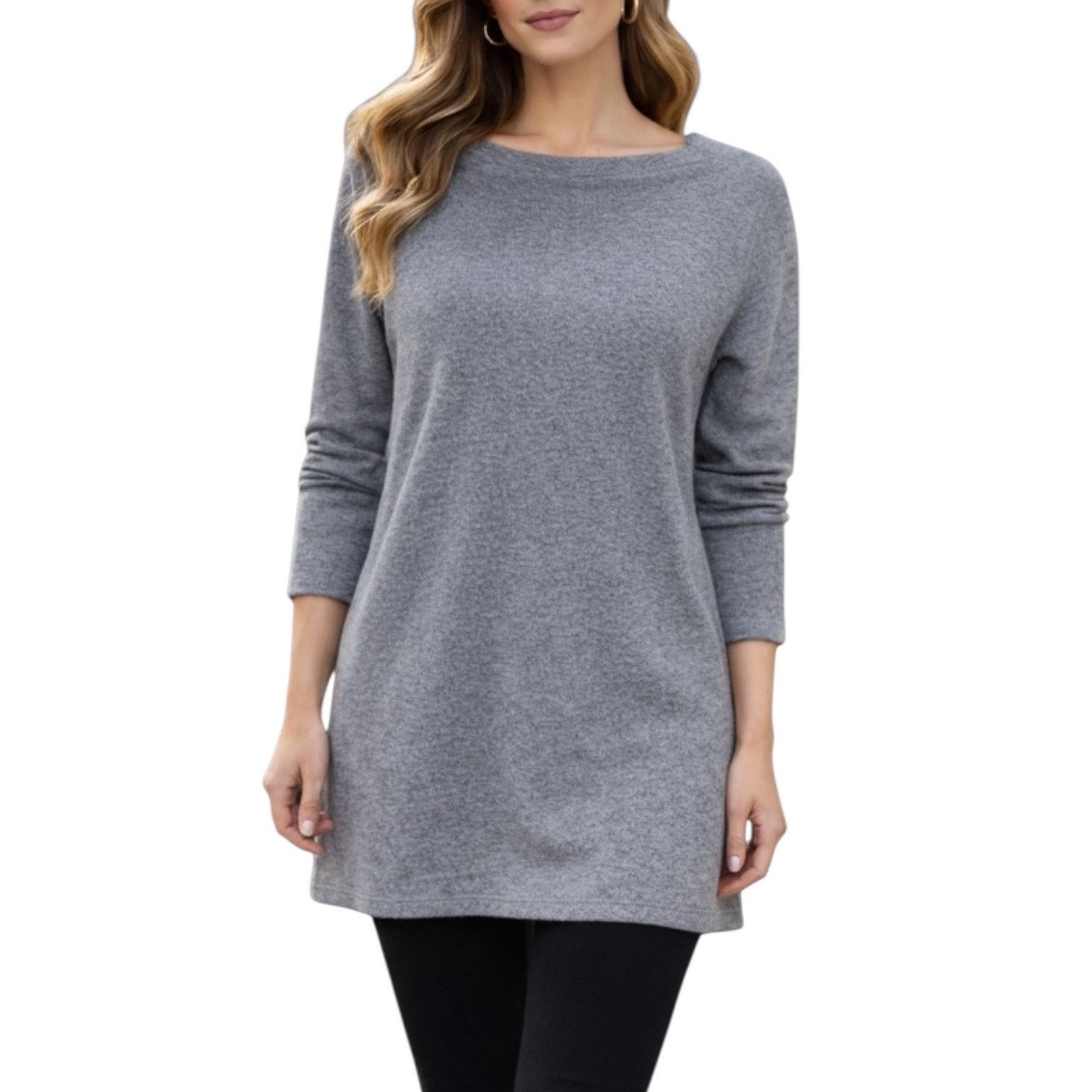 Magaschoni 100% Cashmere Square Neck Tunic weater Gray S