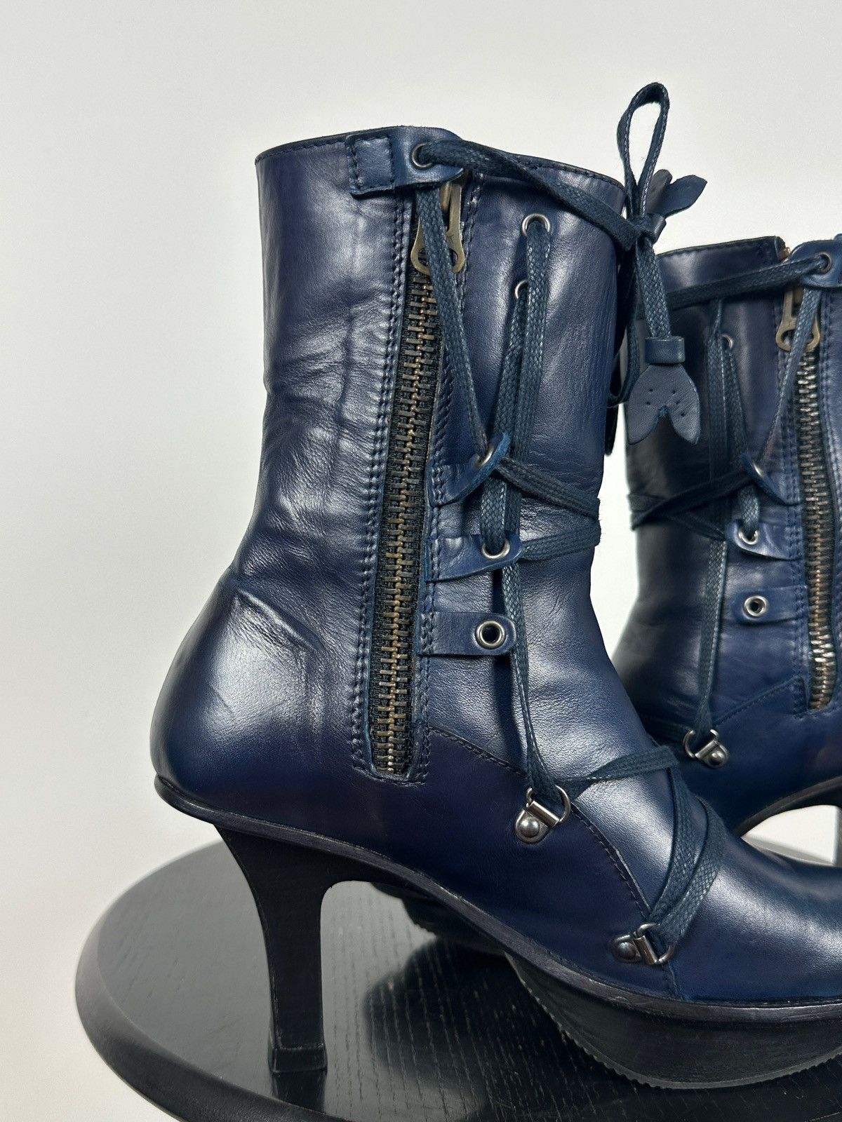 Marithe + Francois Girbaud Marithé + François Girbaud Navy Blue Leather Heeled Boots Size US 6 / IT 36 - 17 Thumbnail