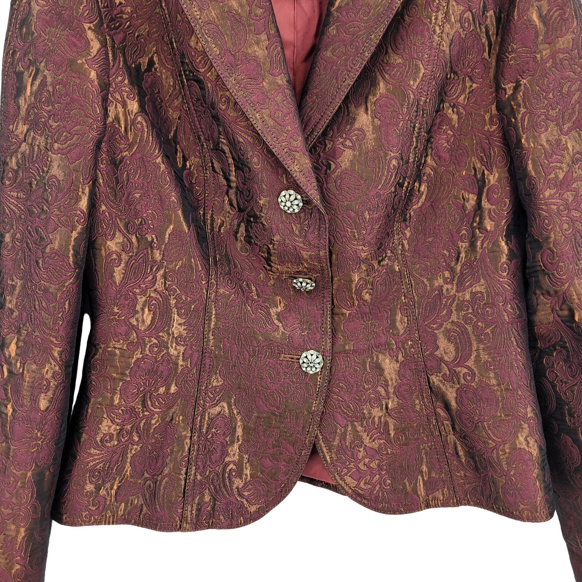 Vintage Vtg Y2k Maroon Metallic Blazer Sz !0 Smoking Jacket Jacquard Size L / US 10 / IT 46 - 6 Thumbnail