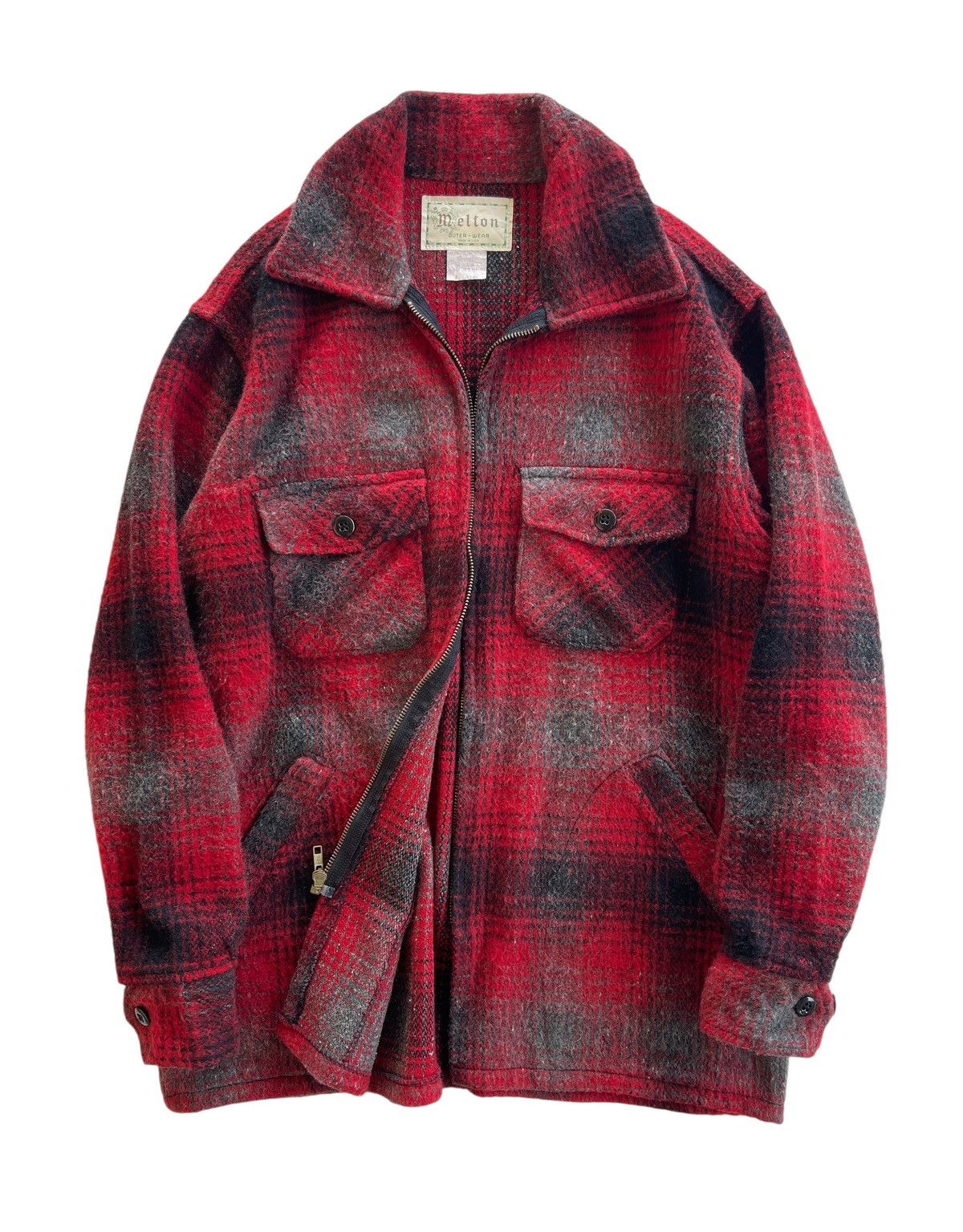 Vintage 50s Melton Wool Buffalo Plaid Mackinaw Jacket Size US M / EU 48-50 / 2 - 2 Thumbnail