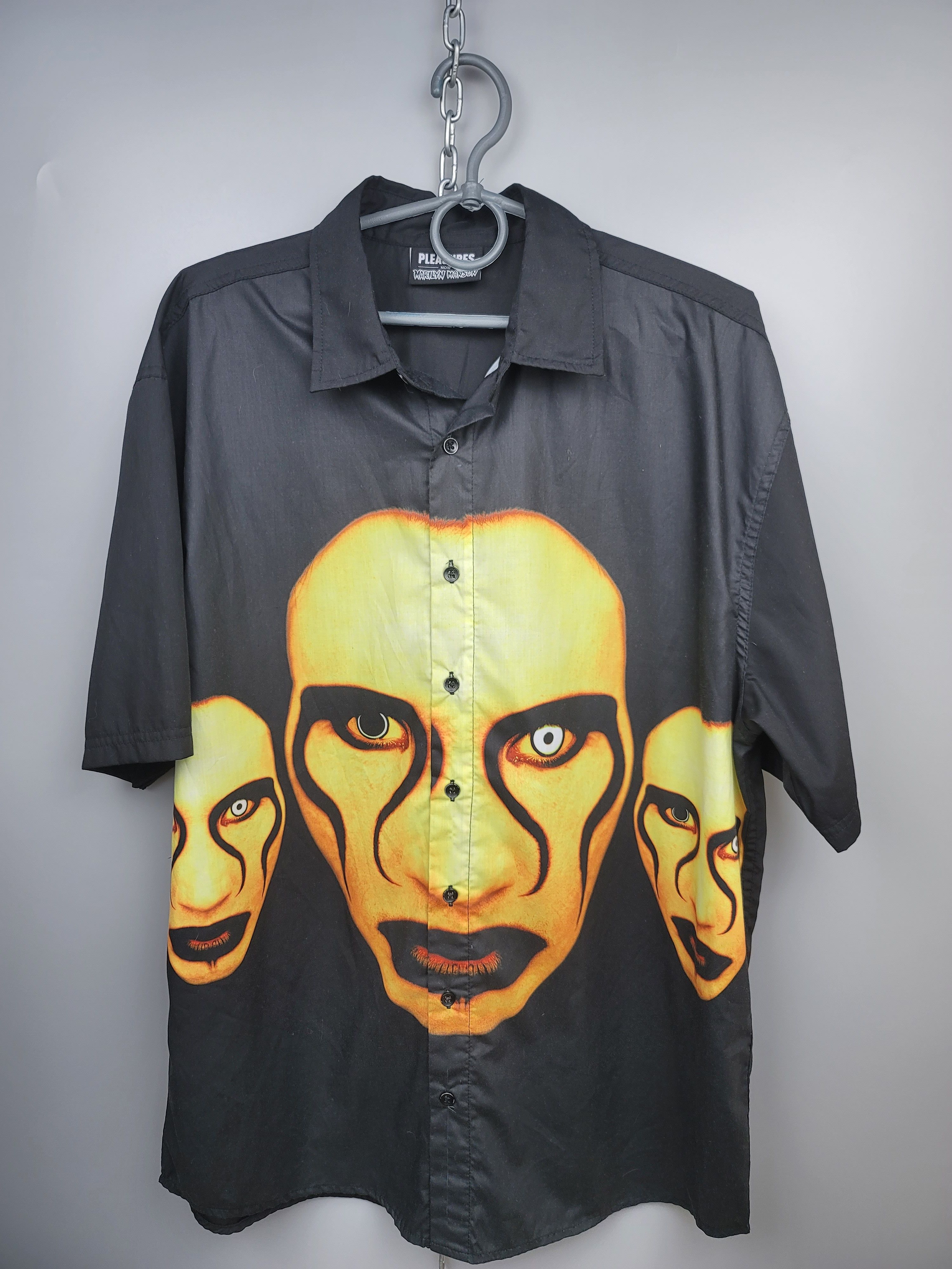 image of Marilyn Manson Button Shirt Printed Big Logo in Black, Men's (Size Medium)