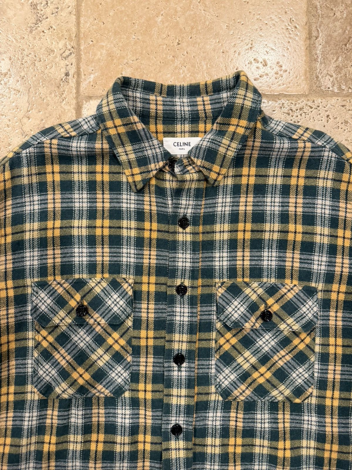 Celine Celine x Hedi FW22 Green/Yellow Flannel Button Up Shirt Size US M / EU 48-50 / 2 - 8 Thumbnail